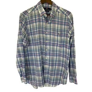 Vineyard Vines Blue and White Plaid Slim Fit Tucker Shirt Button Down - Medium